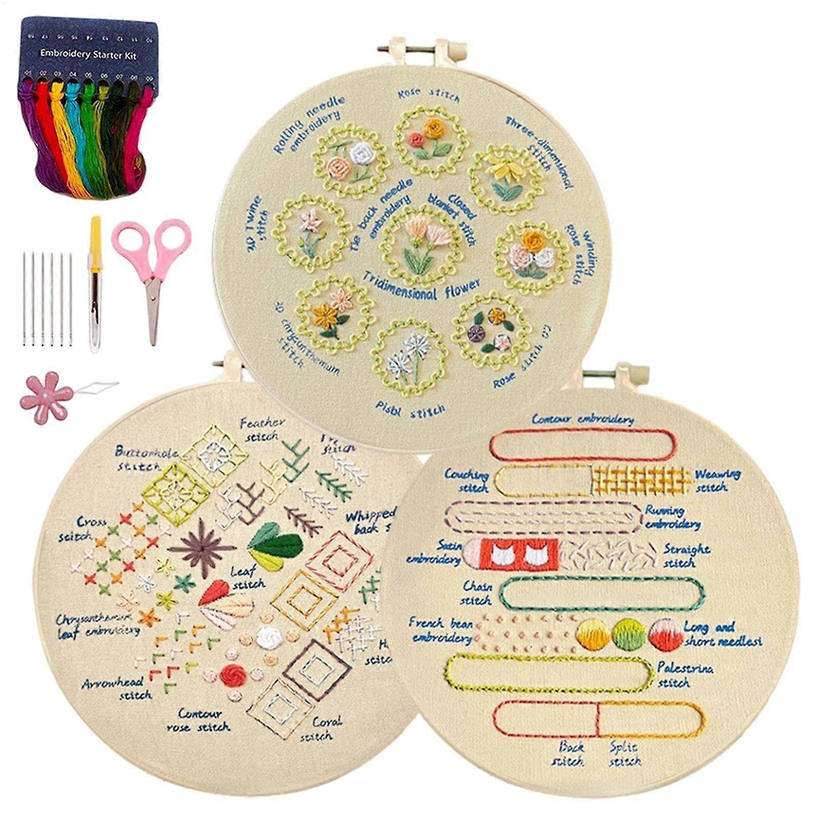 Starter embroidery kit for adults  3 sets with stepbystep tructions