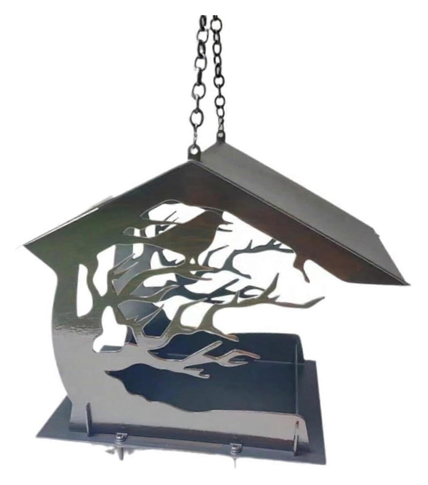 Vogelfutterstation Metal Hanging Bird Feeder for Outdoor Use, Parrot Feeding Station for Garden, Silver Design