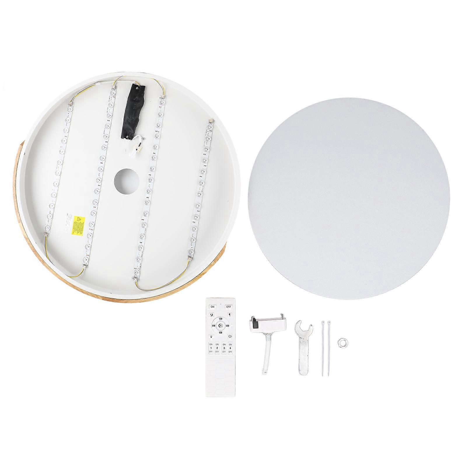Round LED Ceiling Light Iron and Wood Dimmable Flush Mount Modern Design with App Remote Control for Bedroom Hallway 60cm