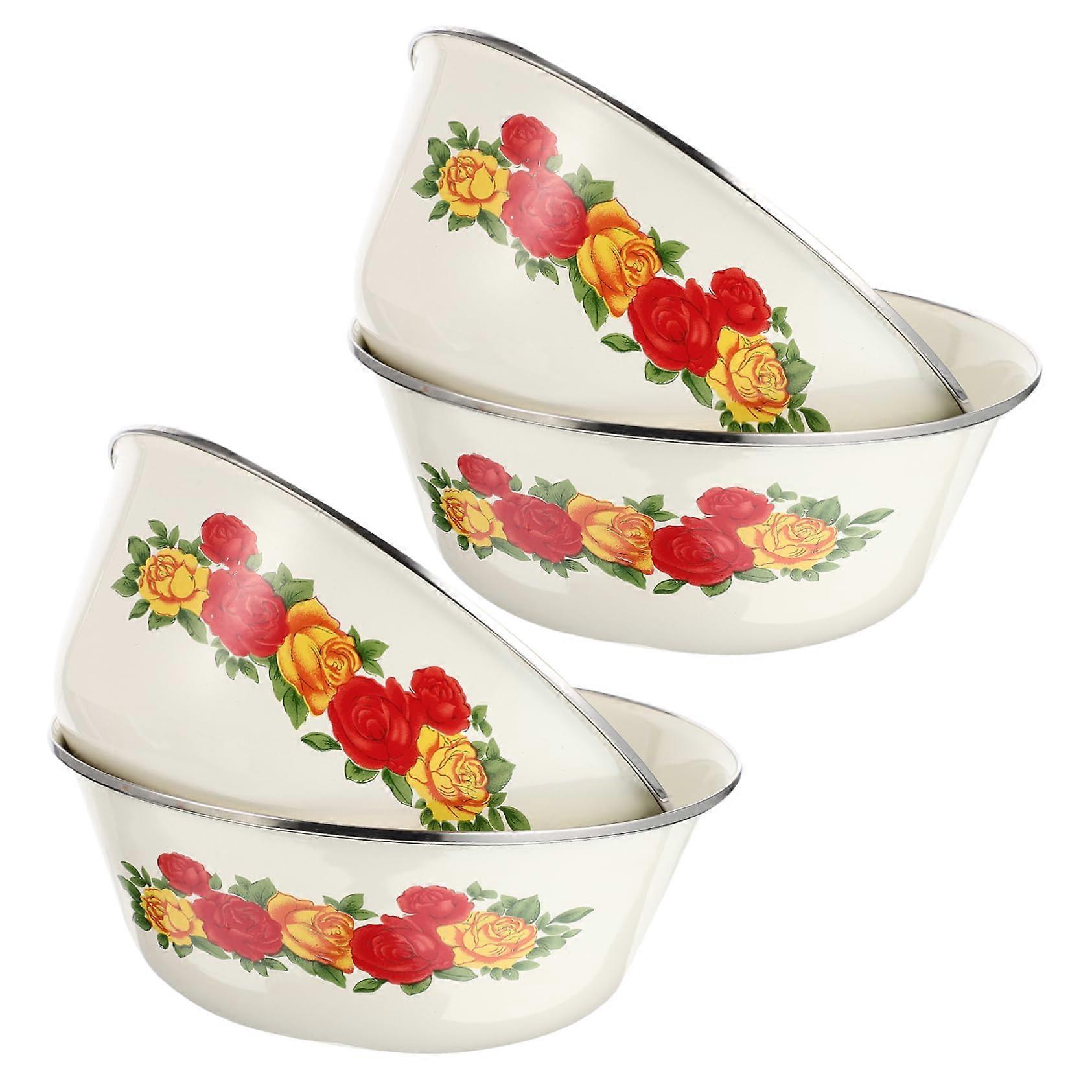 Vintage Enamel Bowls Set of 4 - Large Microwave Safe Retro Kitchen Utensils, Enamel Soup Bowls for Household and Cooking