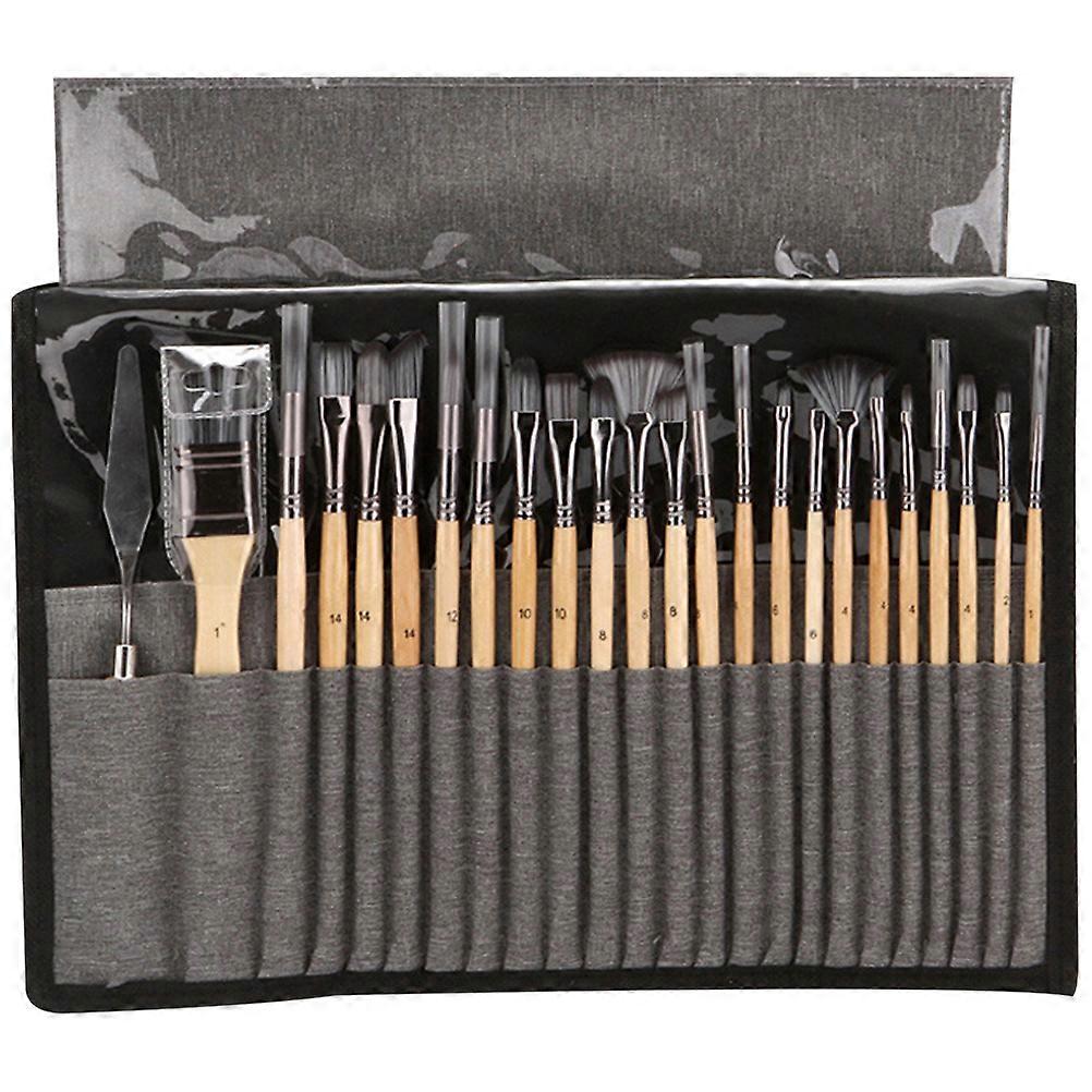 24PCS Nylon Painting Brushes for Watercolor & Oil Painting, Portable Artist Brushes with Handles for Beginners & Professionals