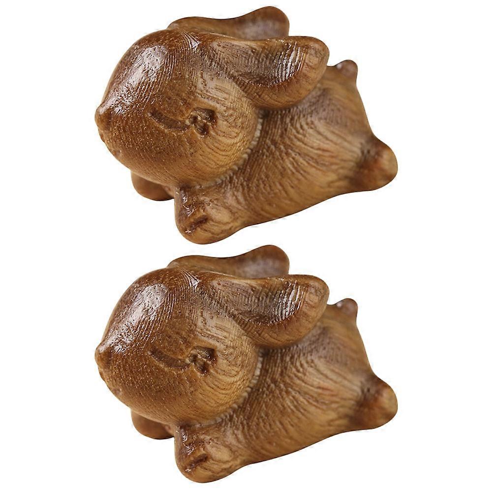 2pcs Rabbit Hanging Decor DIY Zodiac Bunny Pendant Keychain Ornaments, Handmade Green Sandalwood Craft Gift