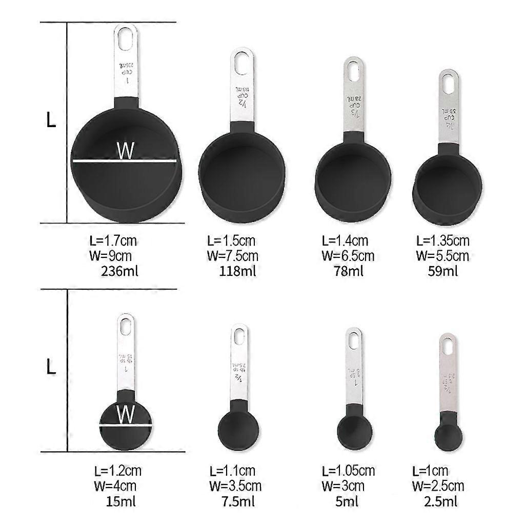 Messlöffel Set & Edelstahl Messbecher - Schwarz
