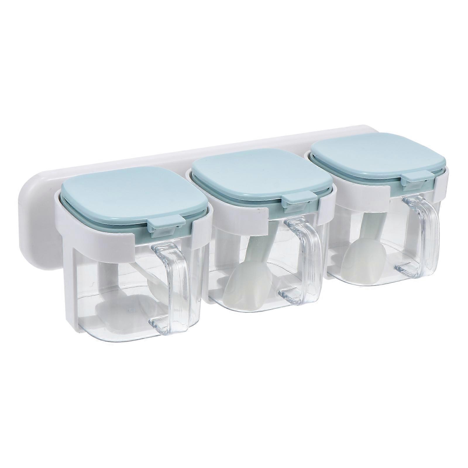 Dust-Proof Moisture-Proof Seasoning Containers Wall Mountable Space-Saving Kitchen Organizer 3Pcs Blue 27X12.5X8.5CM