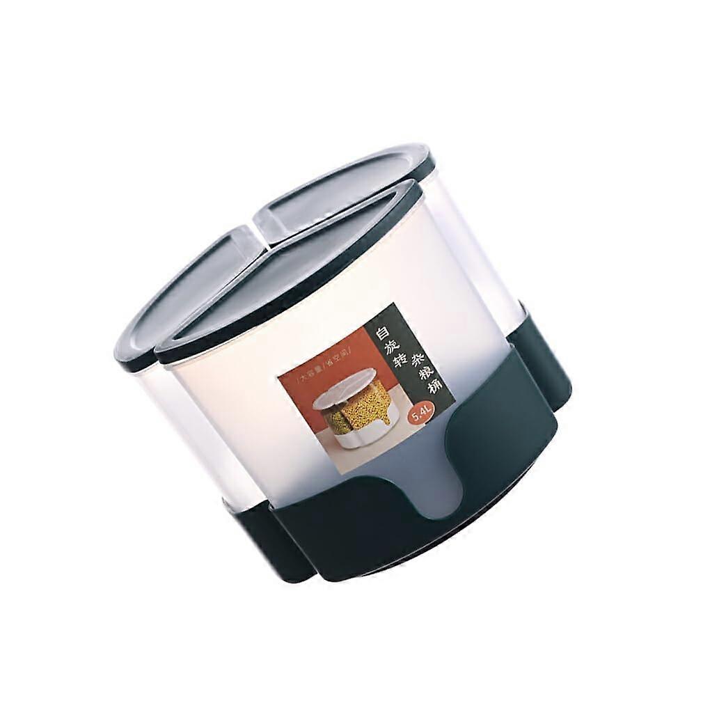 Rotating grain rice dispenser with 3 grids, sealed cereal dry food storage container with lid, beans, oats, soybeans, container, storage box, green