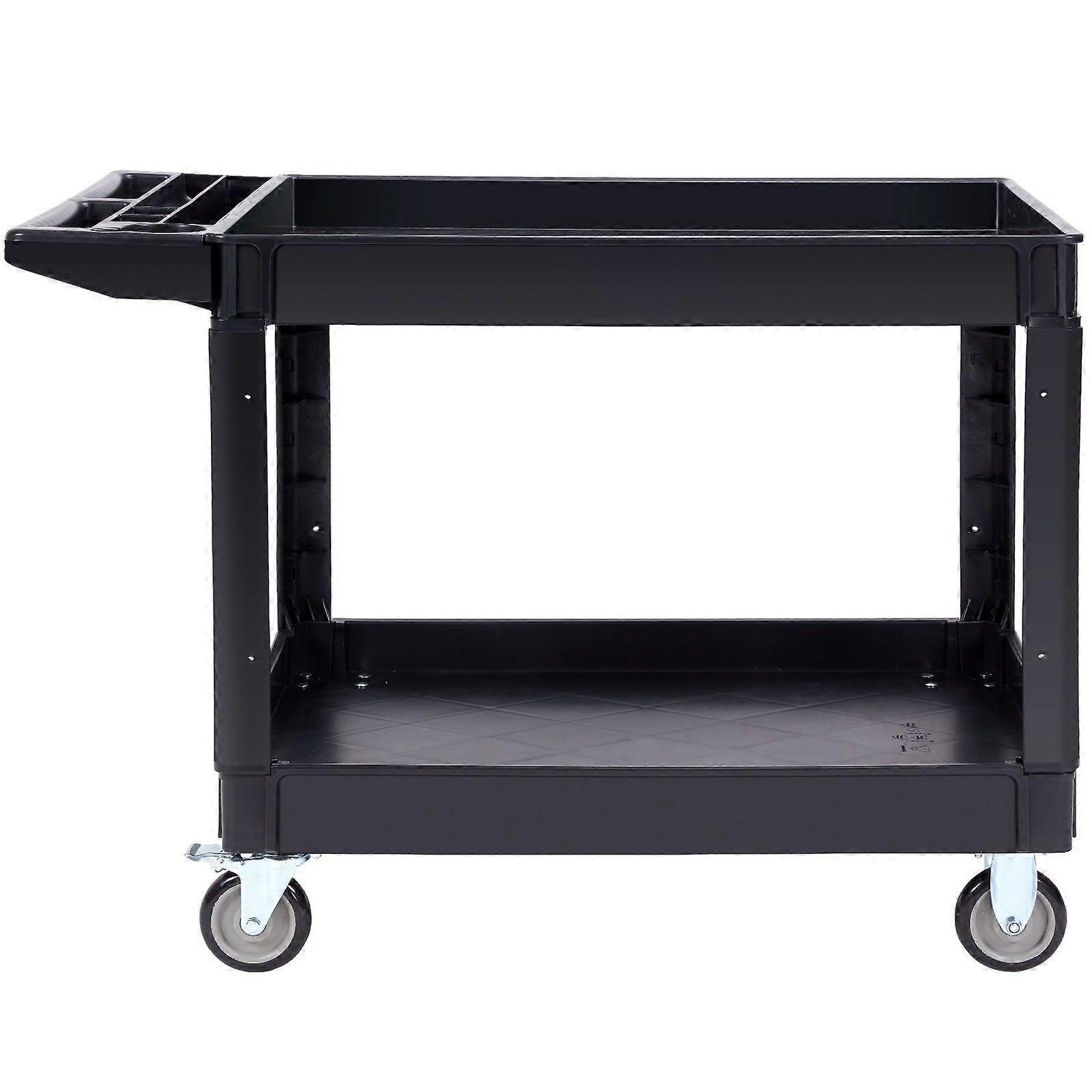 Utility Service Cart, 2 Shelf 550LBS Heavy Duty Plastic Rolling Utility Cart with 360 Swivel Wheels (2 with Brakes)