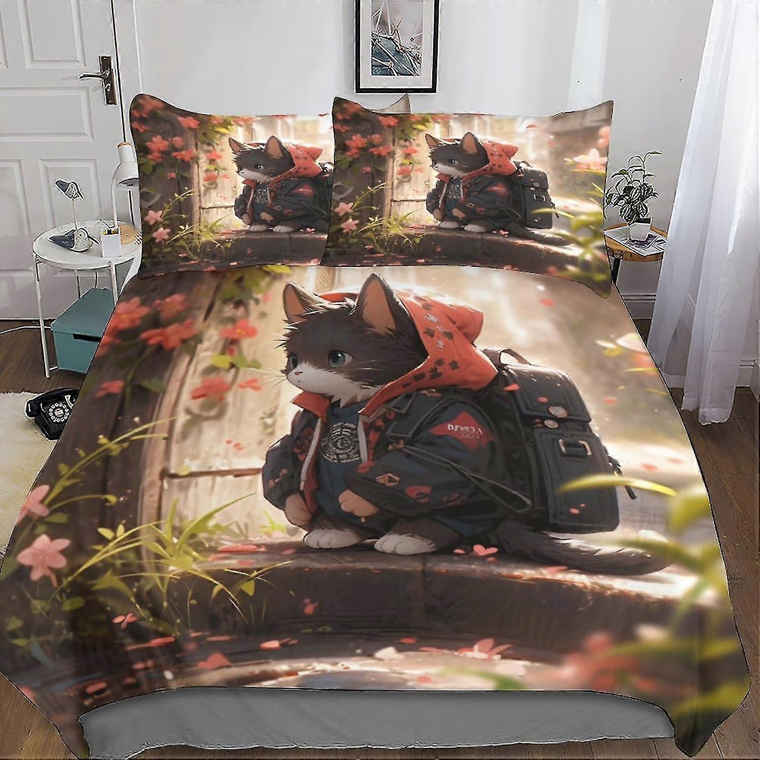 3D Printed Duvet Cover Set, AI Animals Bedding Set with 2 Pillowcases, Hidden Zip, Suitable for Teens and Adults