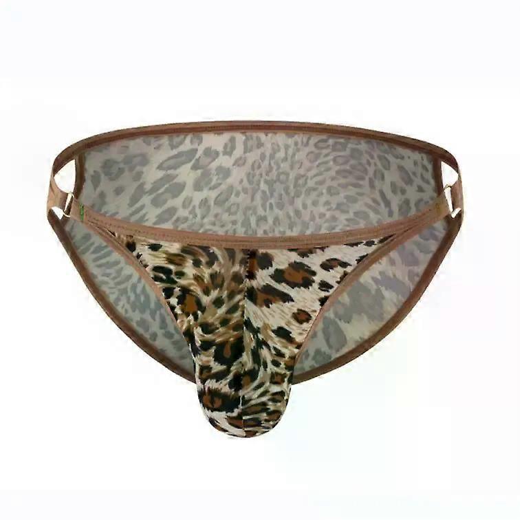 Men Sexy Underwear Gay Erotic Leopard Print Thin Brief Man U Convex Pouch T Back Panties Sissy Low-rise Cotton Breathable Bikini