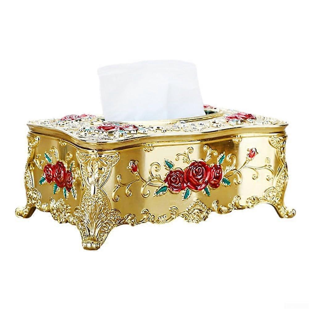 "Plastic Tissue Box with Vintage Design for Home Organization in Gold - Elegant Storage Solution"