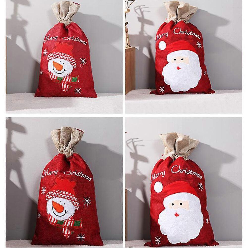 Snowman Burlap Christmas Drawstring Gift Bags – Holiday Candy Sack for Kids Party Favors – Size L