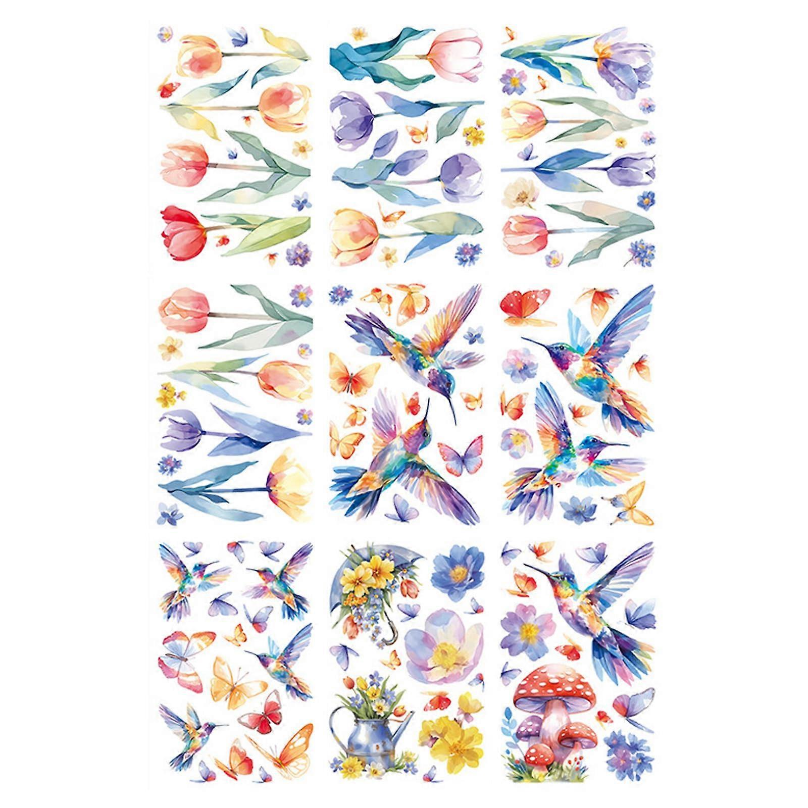 9 Sheets Colorful Feather Window Stickers PVC Stickers Blade For Home Office Decorations And Kindergarten Teachers