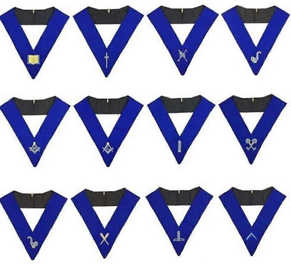 Blue Lodge Officers Collar Set Of 12 Machine Embroidery Collars