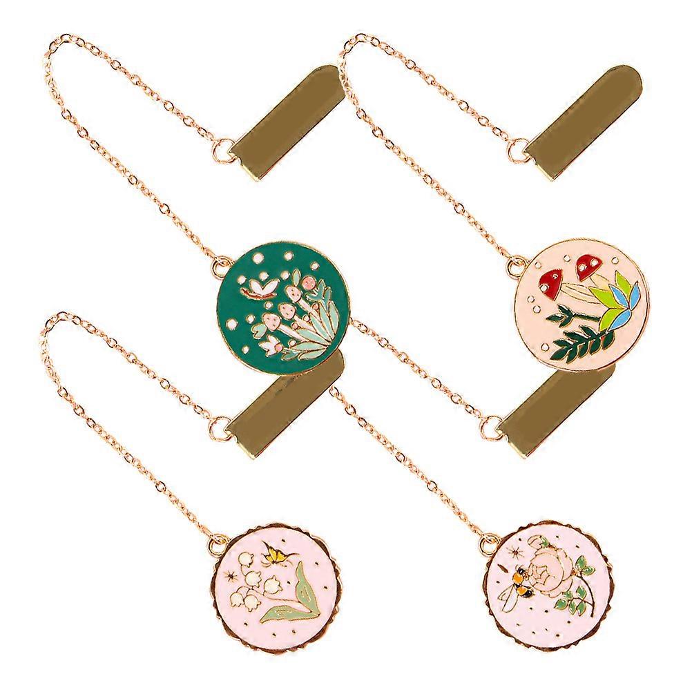 Elegant Metal Bookmark Chain Charm Retro Style Page Marking Book Reading Aid Assorted Color 15.40X2.50X0.30CM 4Pcs