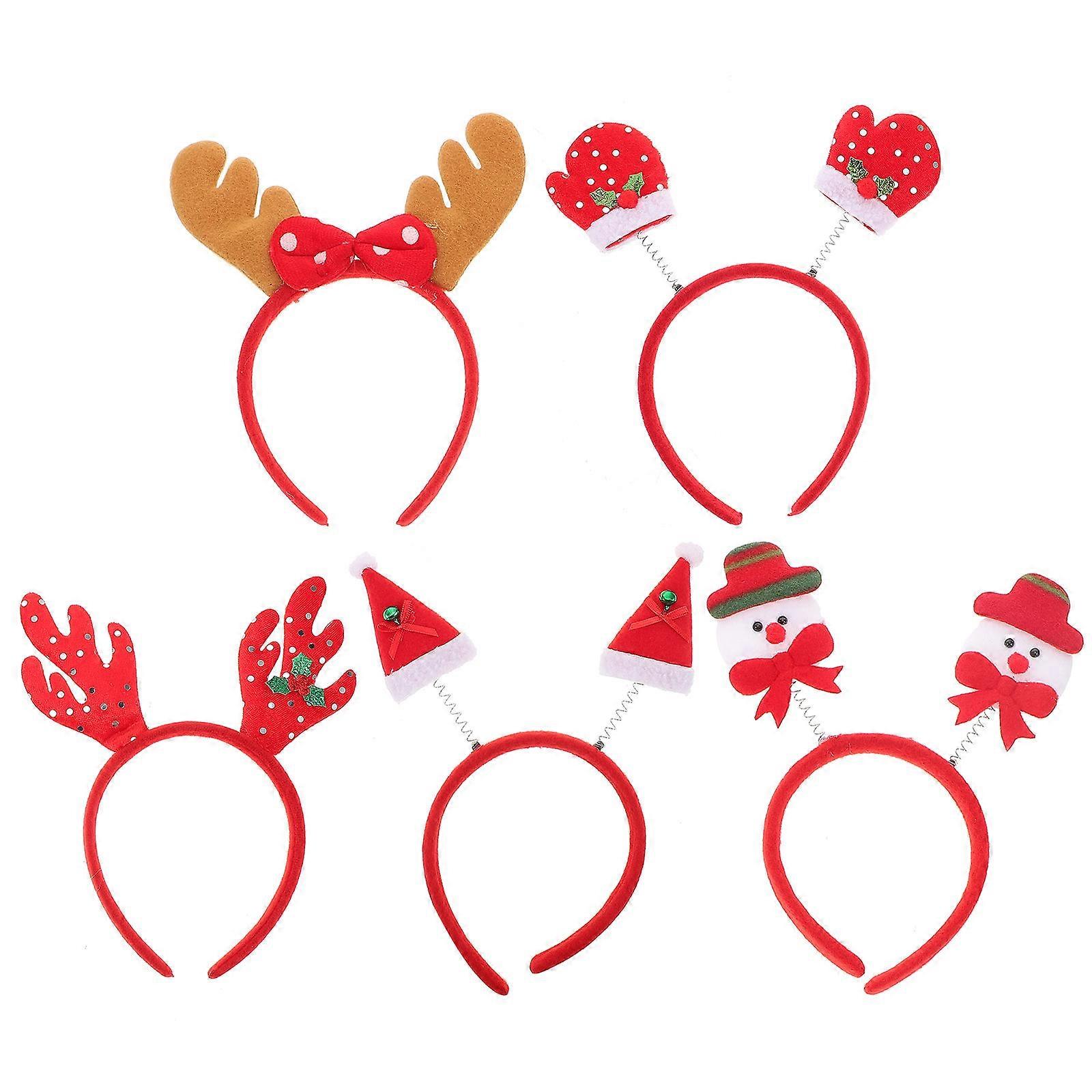Cute Headbands Christmas Style Decorative for Costume Parties Assorted Color Cotton Material 5Pcs
