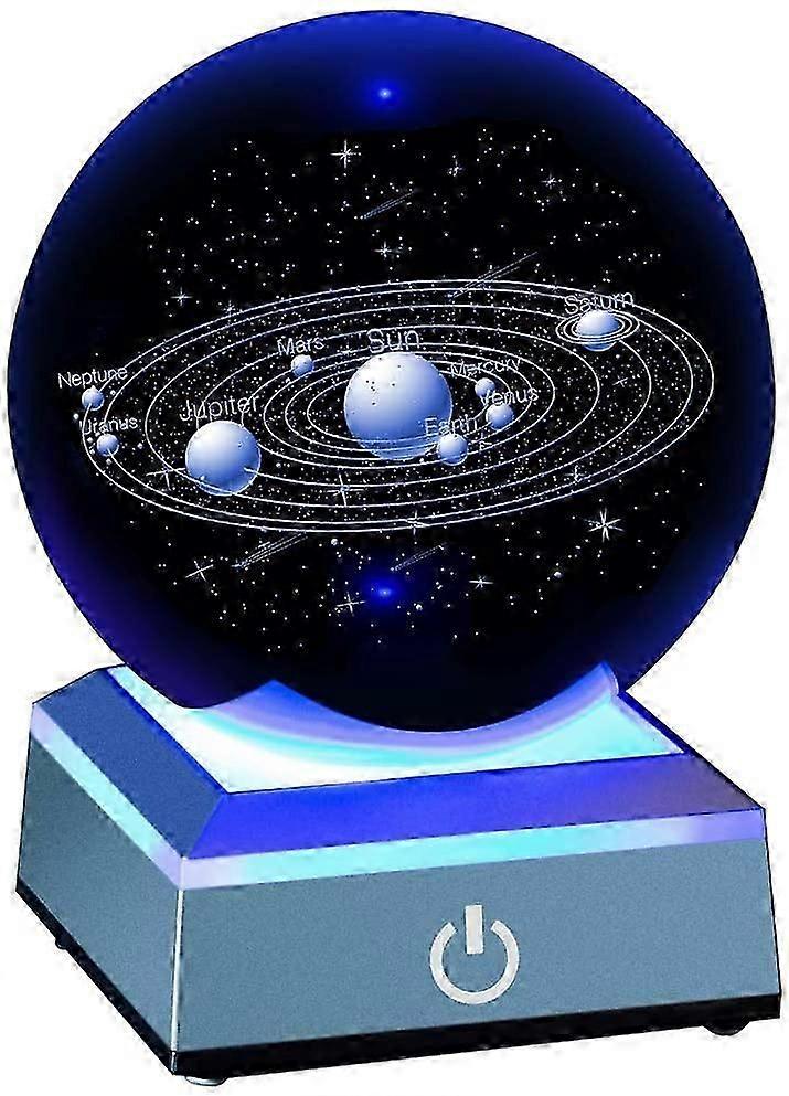 3D Solar System Model Crystal Ball Laser Engraved Hologram with Light Up Base Planet Model Science Astronomy Learning Toys