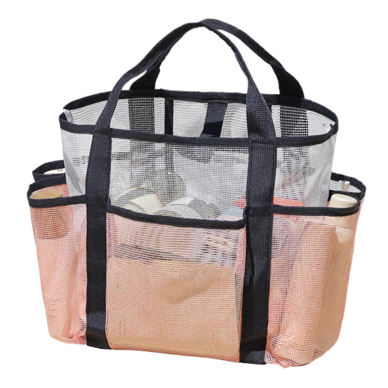 Beach Tote Bag, Mesh Travel Organizer, 6 Pockets Lightweight Large Capacity for Pool Beach Picnic, Pink