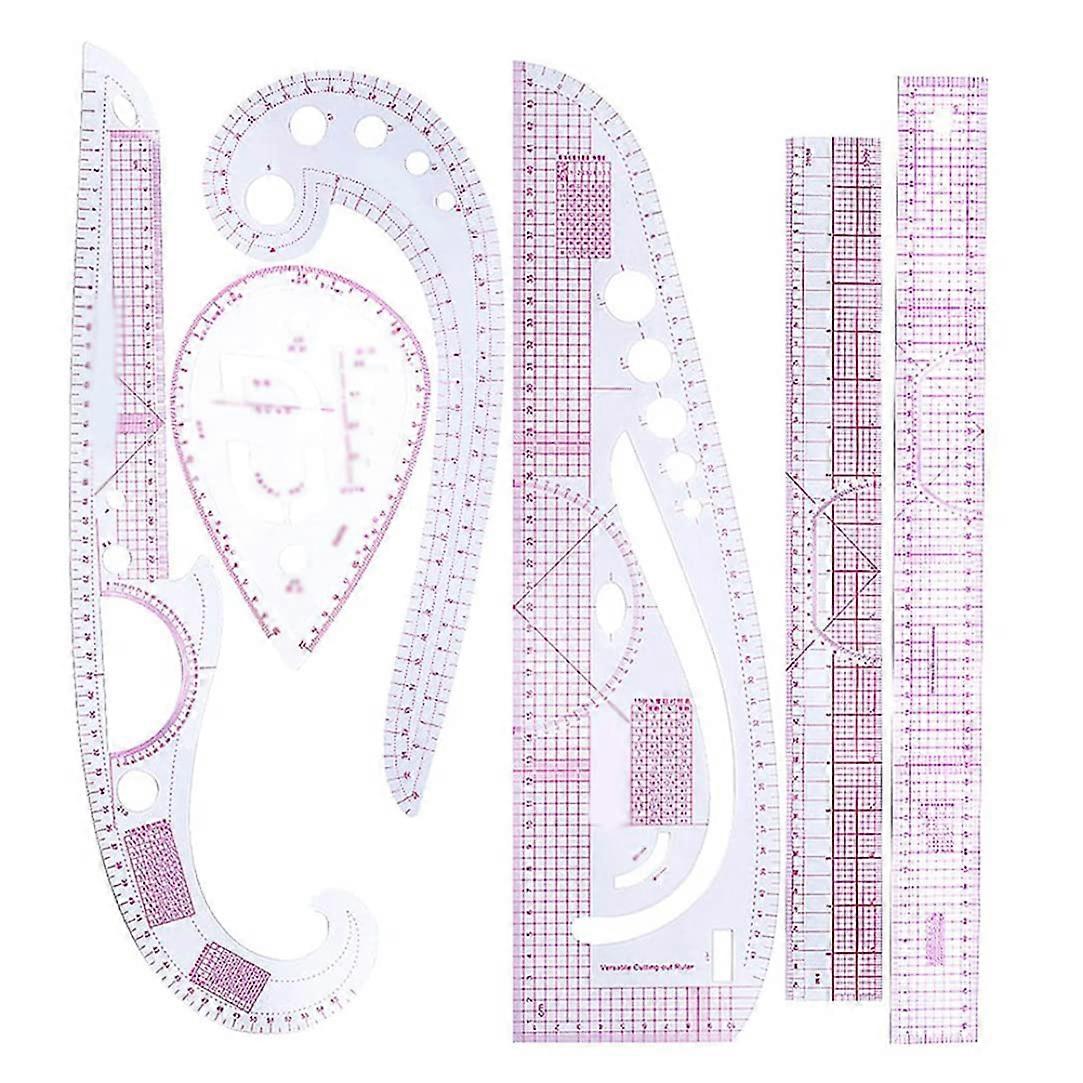 French Curve Ruler Set 6PCs, Scaled Precise Transparent Flexible Sewing Ruler, Metric Template for DIY Clothing Design