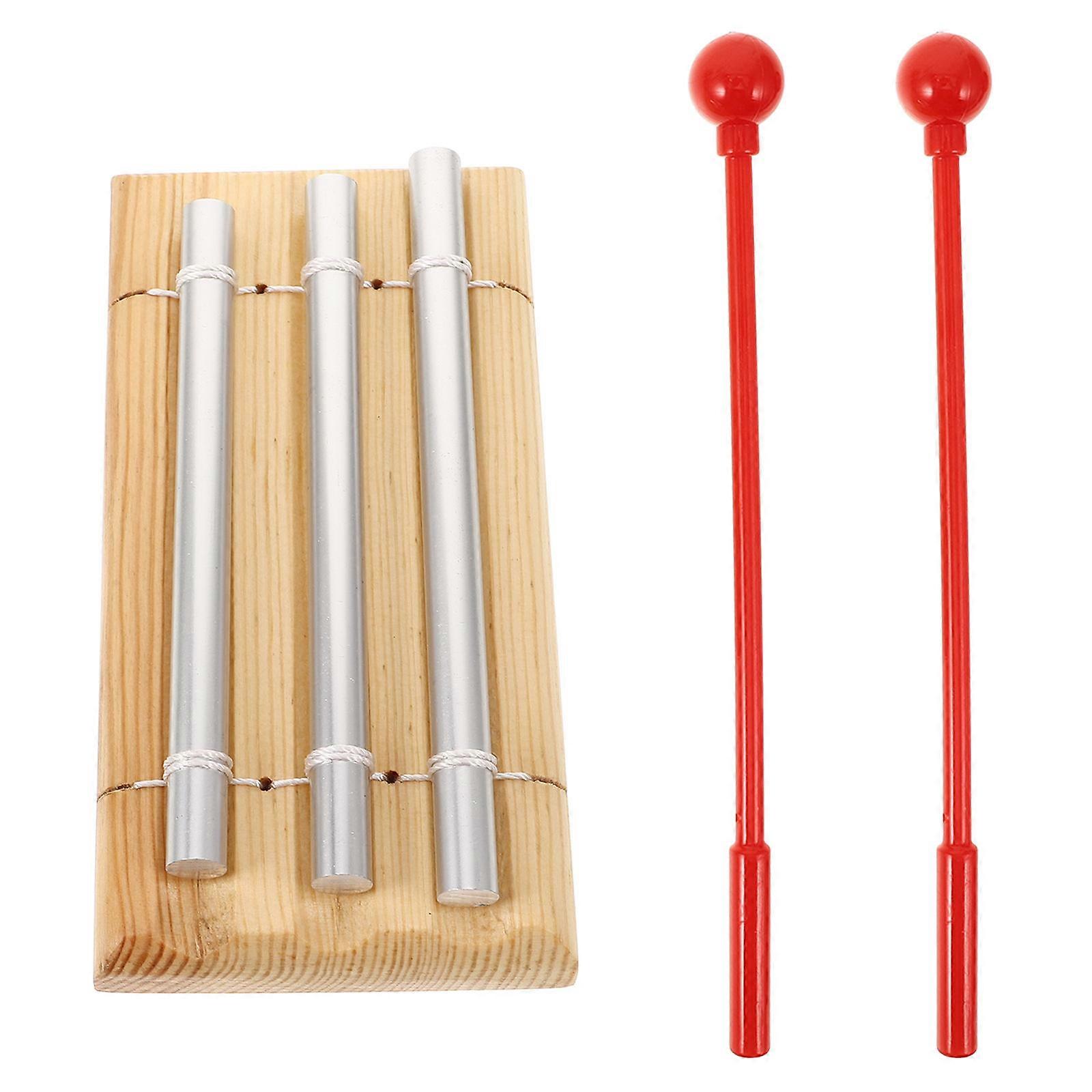 Classroom Bell For Teachers Three Tone Hand Chimes Meditation Chimes Music Instrument Light Brown For Children Young Learners 1Pcs