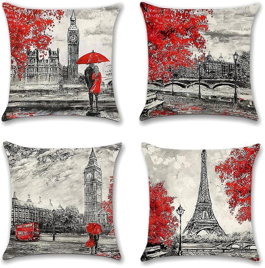Set Of 4 Linen Decorative Pillow Case Sofa Car Home Decor