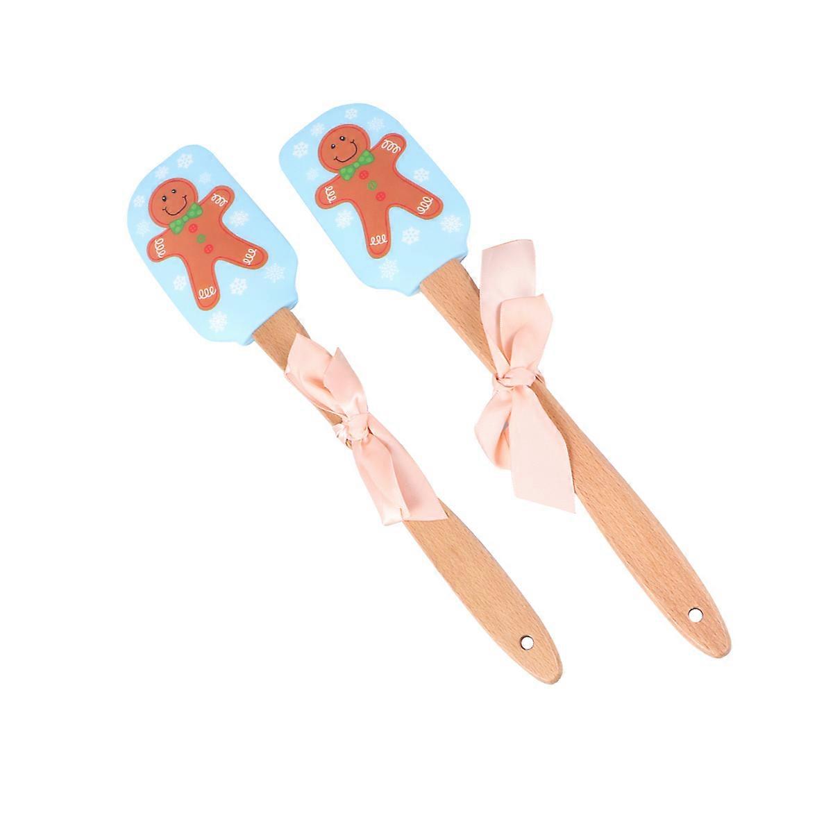 Christmas Silicone Spatula Gingerbread Spatula: 2 Pack Christmas Cake Decorating Spatula, Gingerbread Man Pattern Xmas Cake Spatula With Wooden