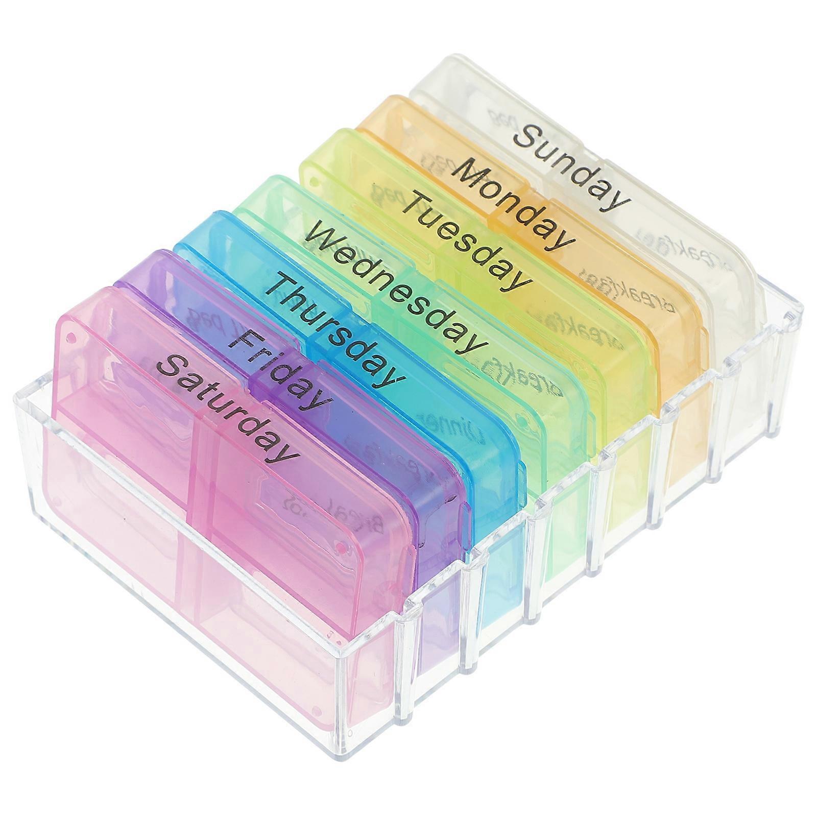 Plastic Weekly Pill case with 7 Individual Boxes for Daily Medication Organizer Assorted Color