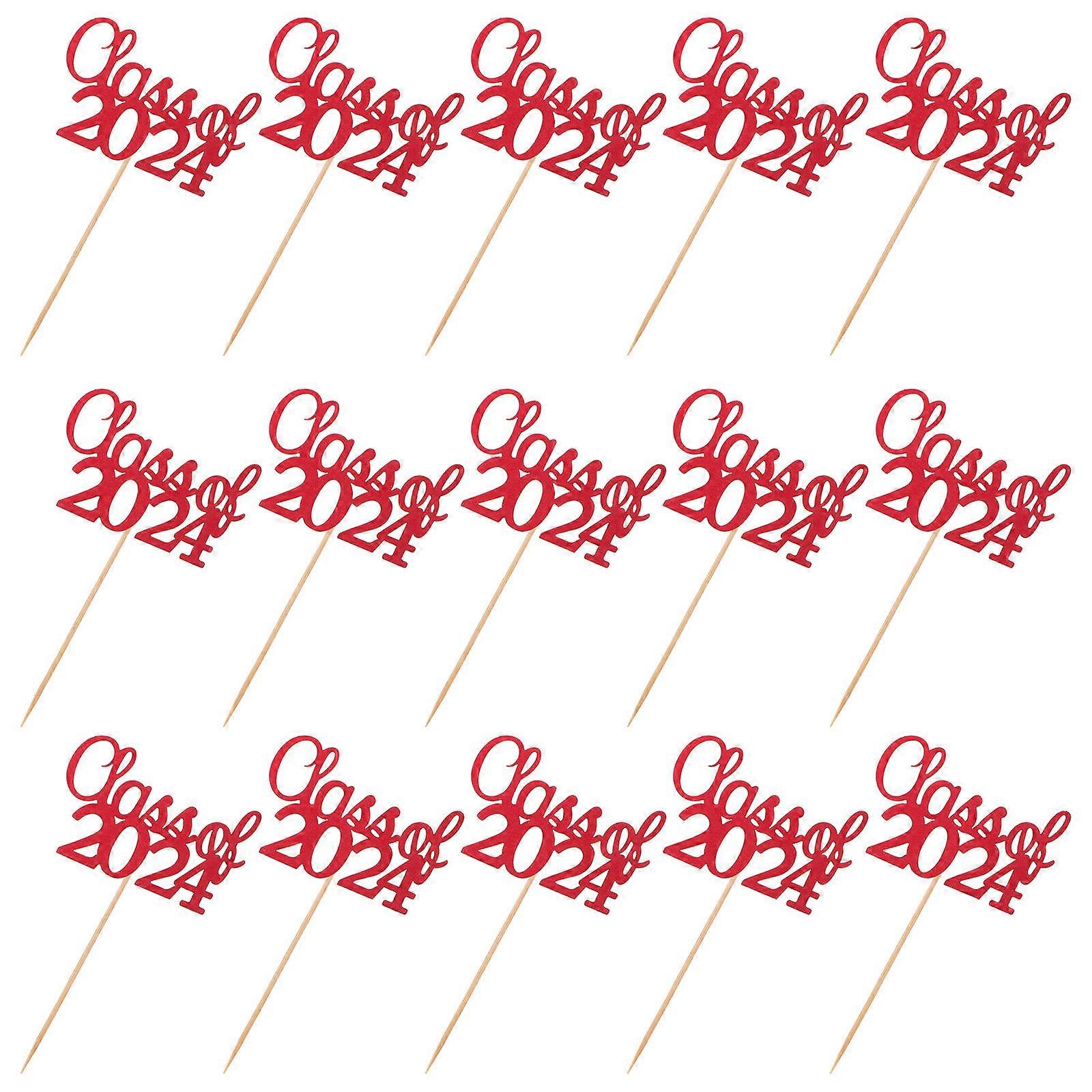 Graduation Cake Decorations with Red Cupcake Toppers for Party Supplies and Decor 15pcs