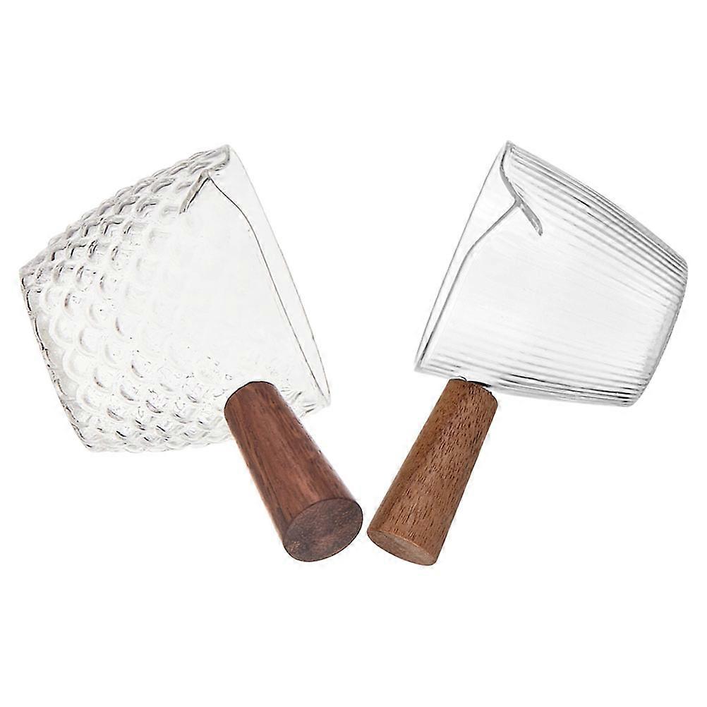 Transparent Glass Measuring cup with Wooden Handle for Kitchen Use Heat Resistant and 2Pcs