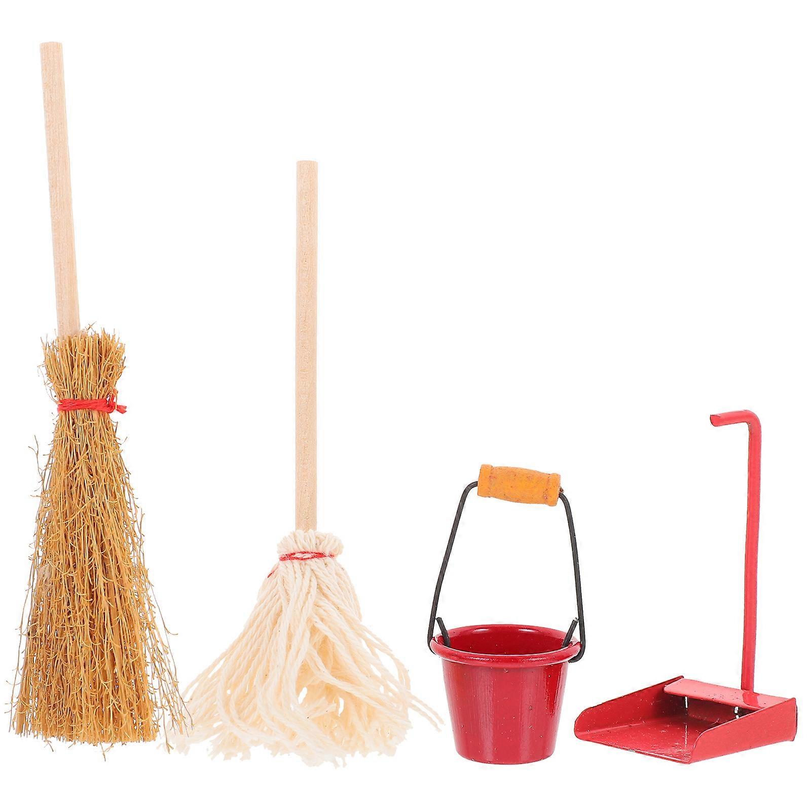 Realistic Design Mini Cleaning Tools For Miniature Landscapes Including Mop Broom And Dustpan Perfect For Decorative Use 1 Set