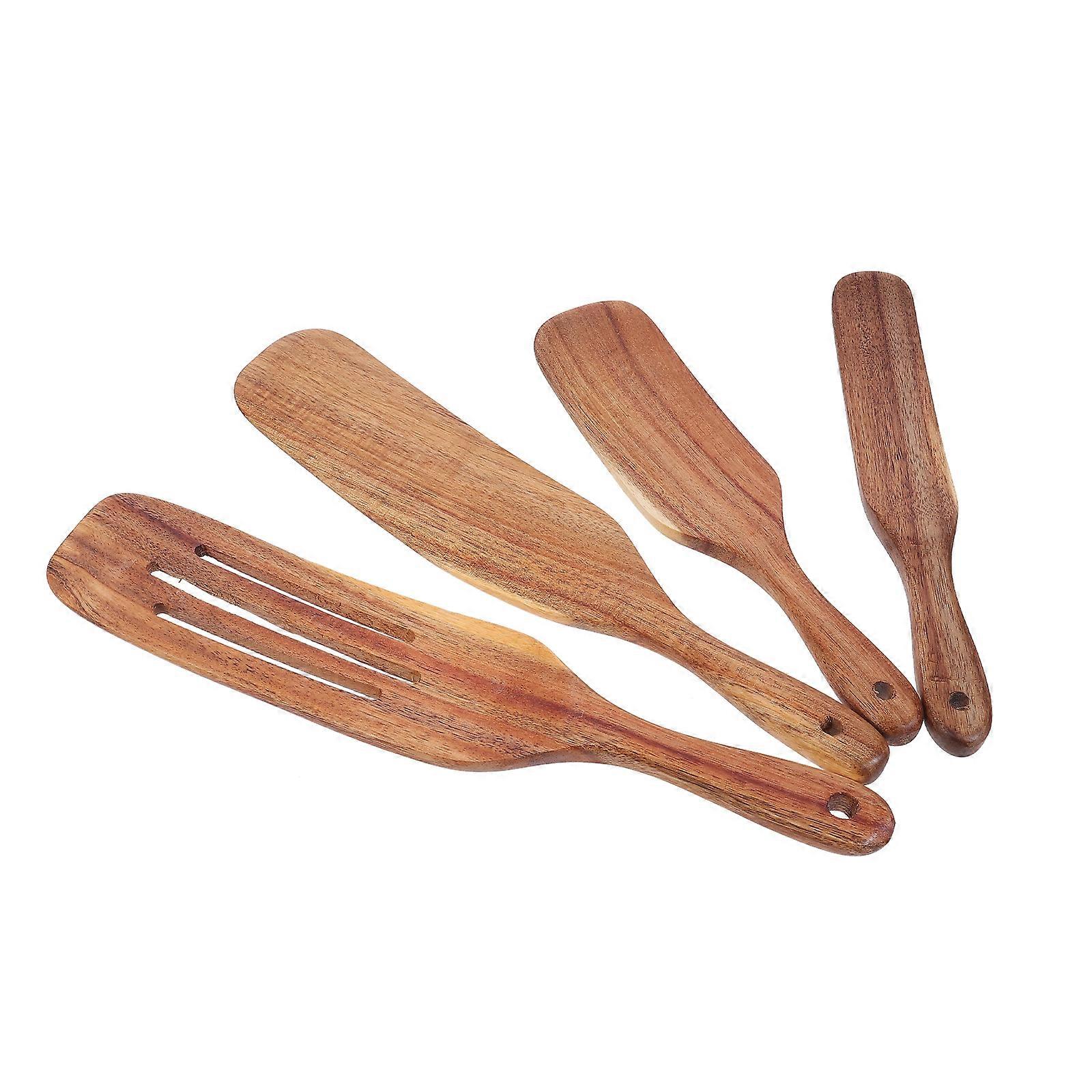 Cooking Tool Set Wooden Kitchen Turner Spatula Assorted Color Long Handle for Storage 4Pcs