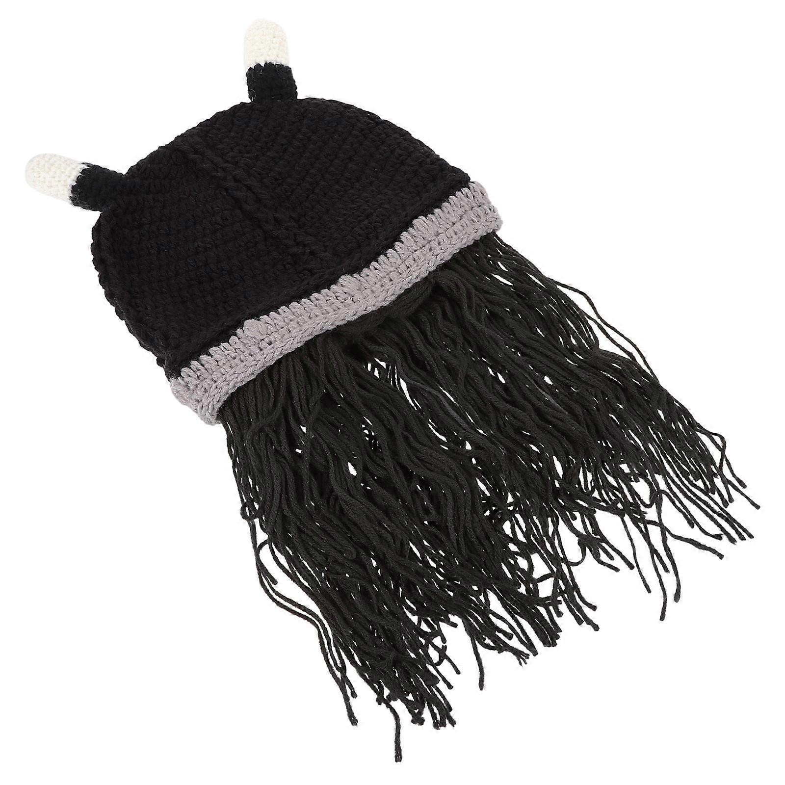 Short Beard Viking Style Hat For Costume Parties In Black Suitable For Adults With Cosplay Function 1Set