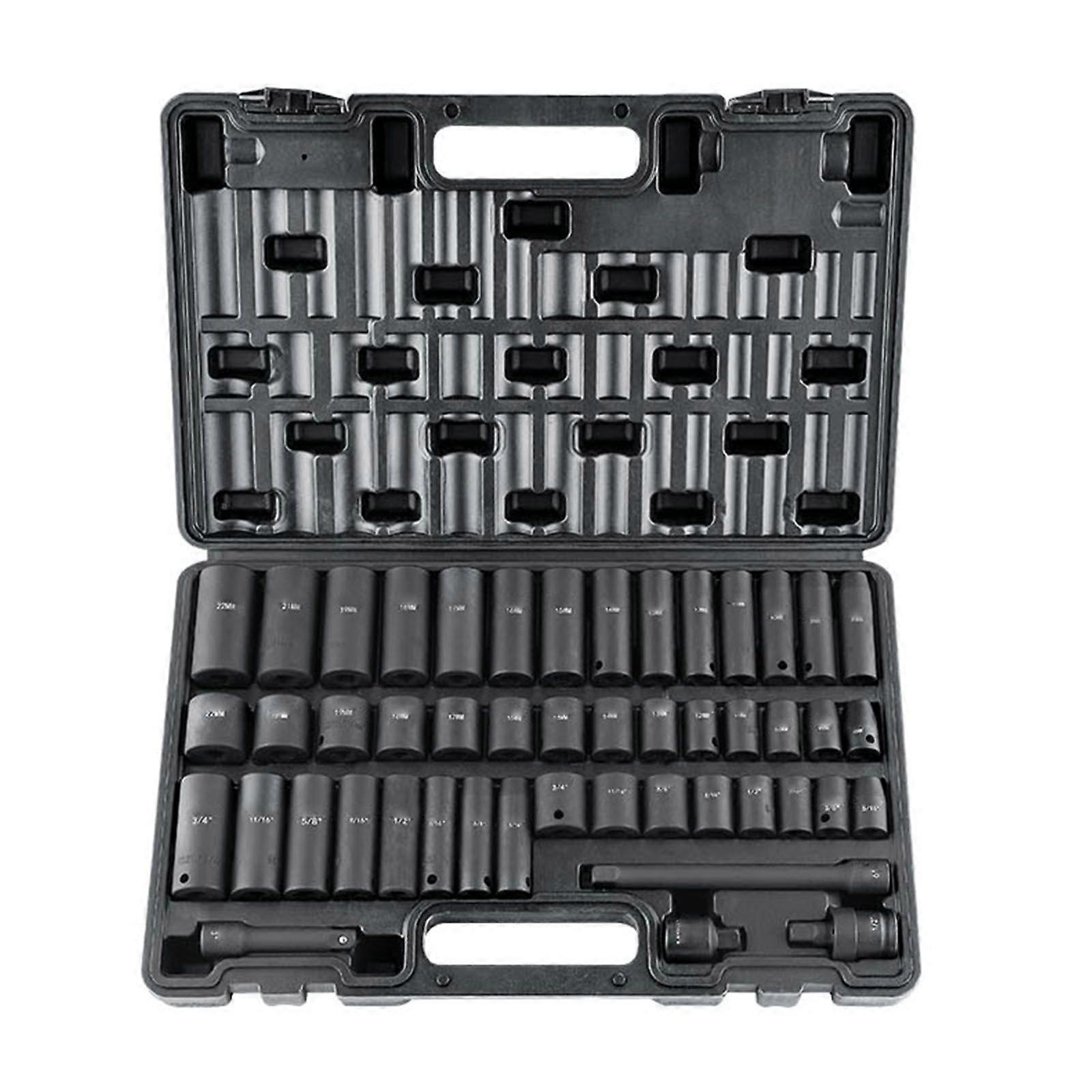 3/8" Drive Impact Socket Set, 48 Piece Socket Set SAE 5/16" -3/4" & Metric 8-22mm6 Point Cr-V Drive Extension Bar Universal Joint