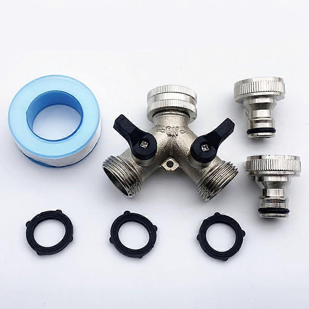 Chromeplated Ysplitter for garden hose – 2in1 faucet connector with quick coupling (silver)
