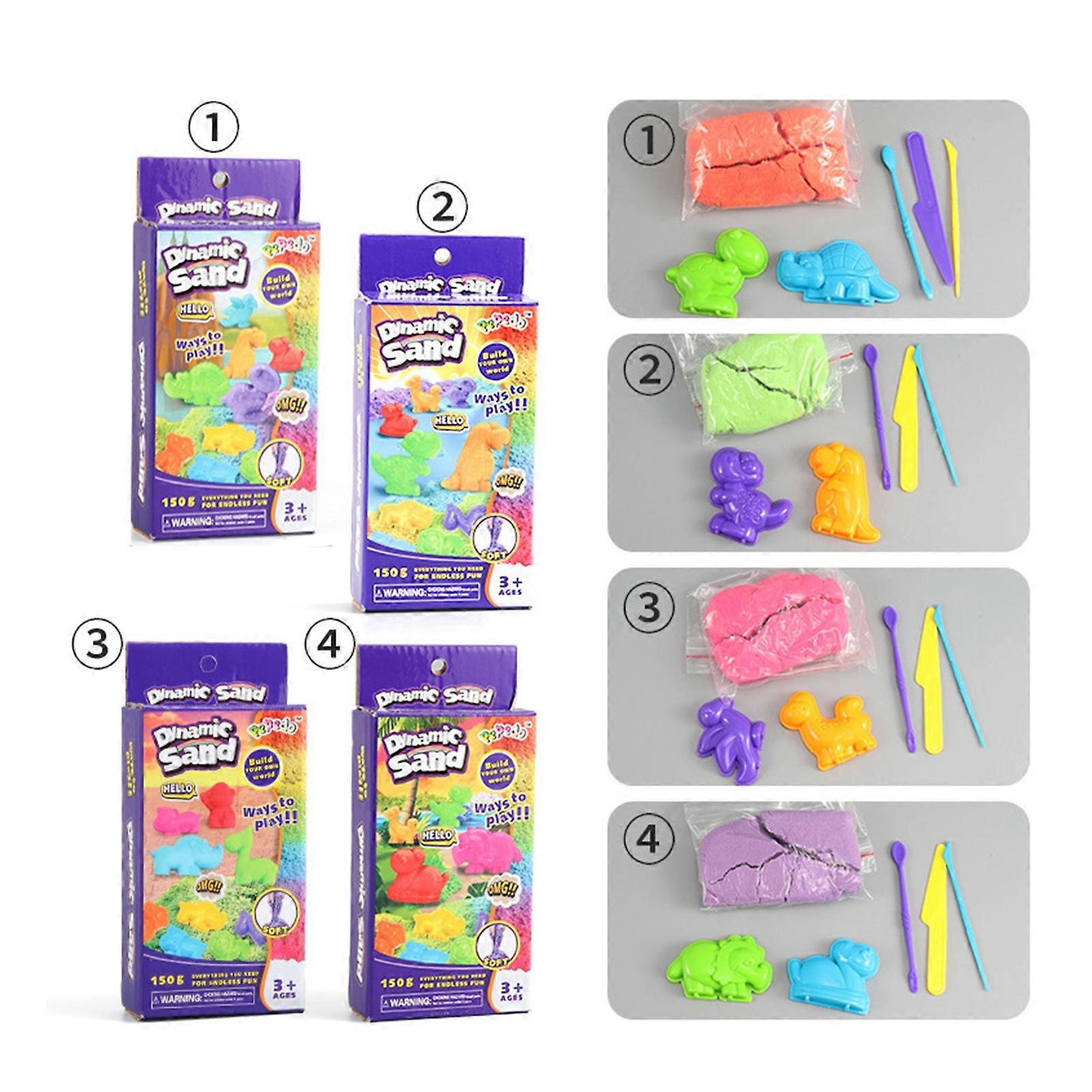 Kids Play Sand Set Stimulate Imagination Keep Moist Safety Colored Play Sand for Children Dinosaur Set Basic 5.3oz