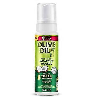 Olio d'oliva Hold & Shine Wrap Set Mousse - Infuso di cocco per una lucentezza rigenerante - UK Hair Styling 207ml