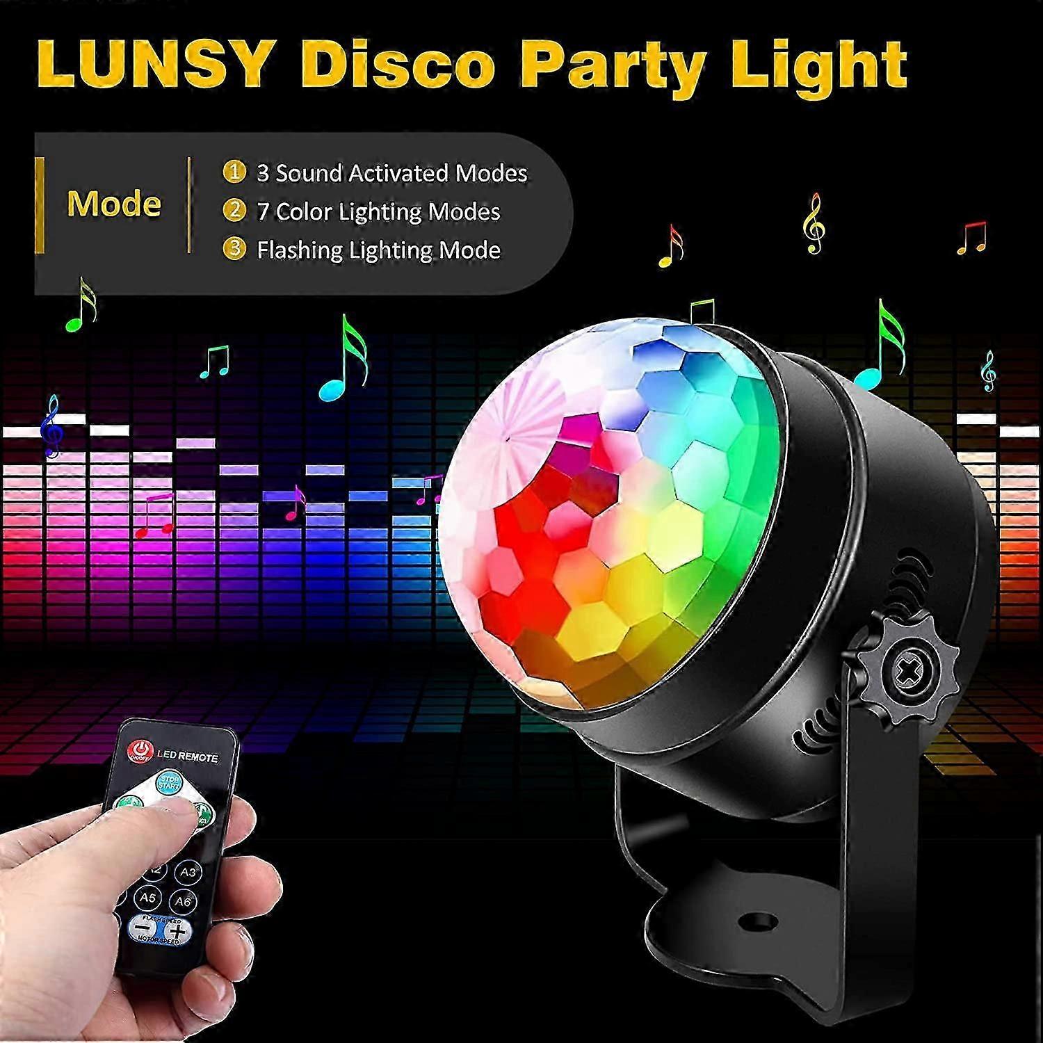 Boule disco rotative 360 LED Lumière de fête Musique activée Lumière disco activée avec télécommande, 7 couleurs RVB Effets de lumière dynamiques pour la fête, Halloween, les enfants