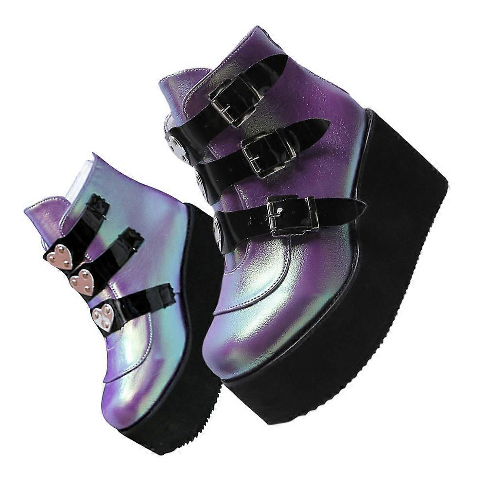 Purple Chunky Heel Ankle Boots for Adult Women with Comfortable Insoles in All Seasons PU Rubber 1