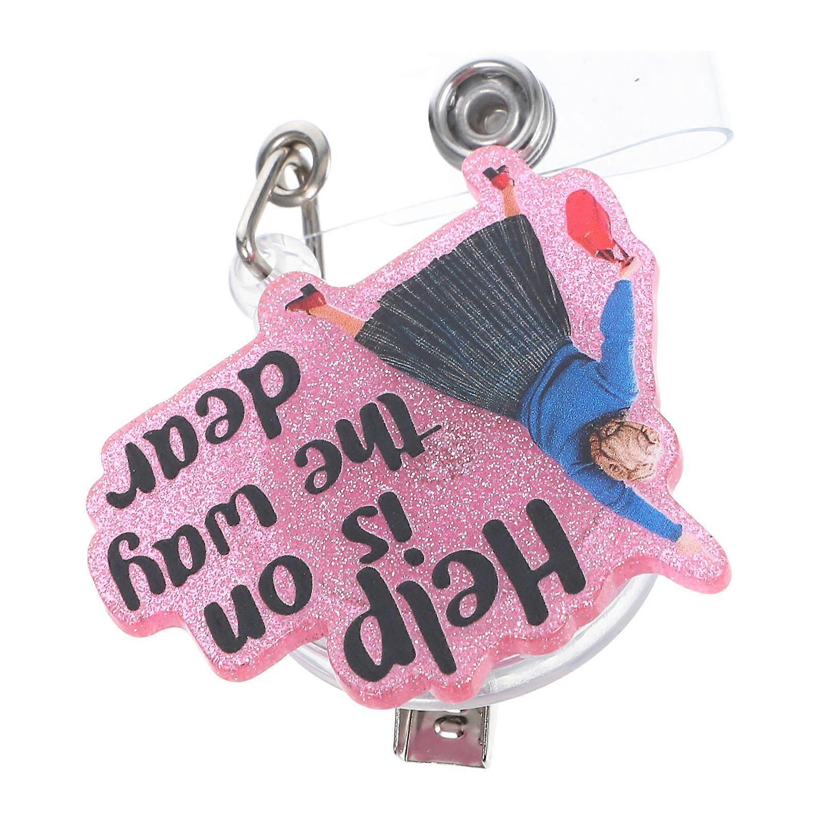 Retractable ID Badge Clip Great For Office Use 3.3X1.8X0.8in Pink Key Holder 1Pcs