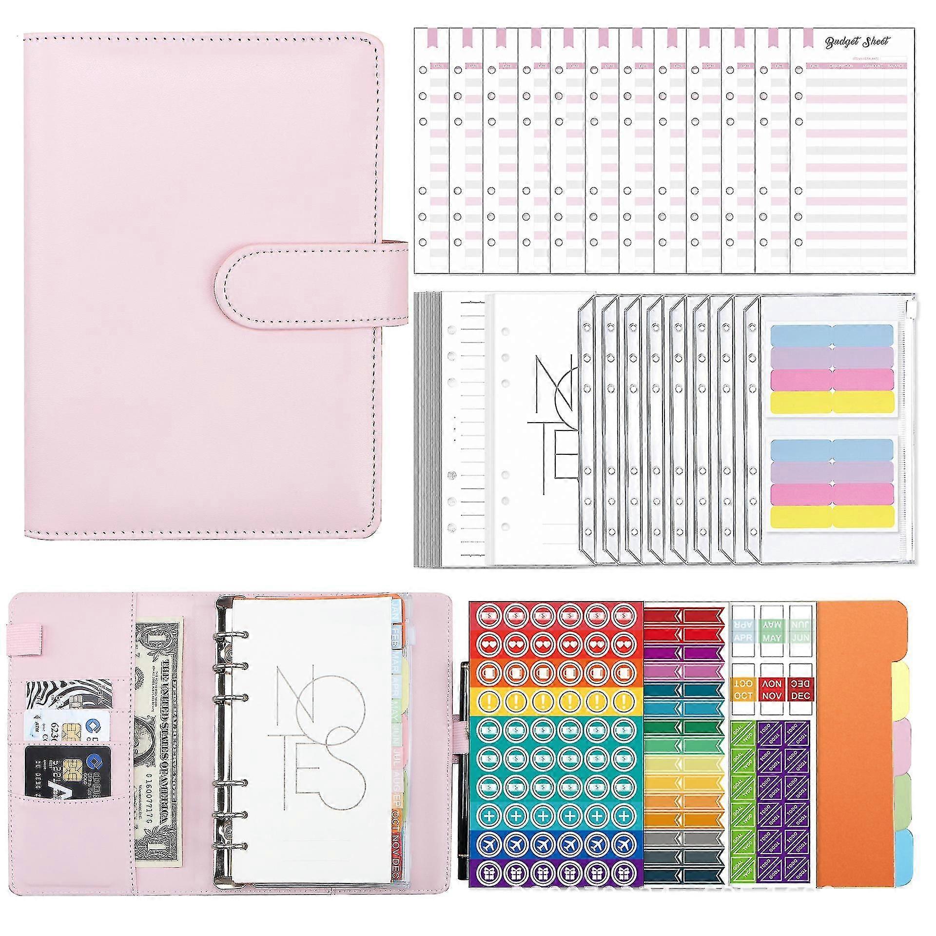 Averfeel Binder Budget A6 Pu Leather Notebook Planner Organizer With 12pcs Zipper Cash Envelopes, Budget Sheets, Stickers For Budgeting And Saving Mon