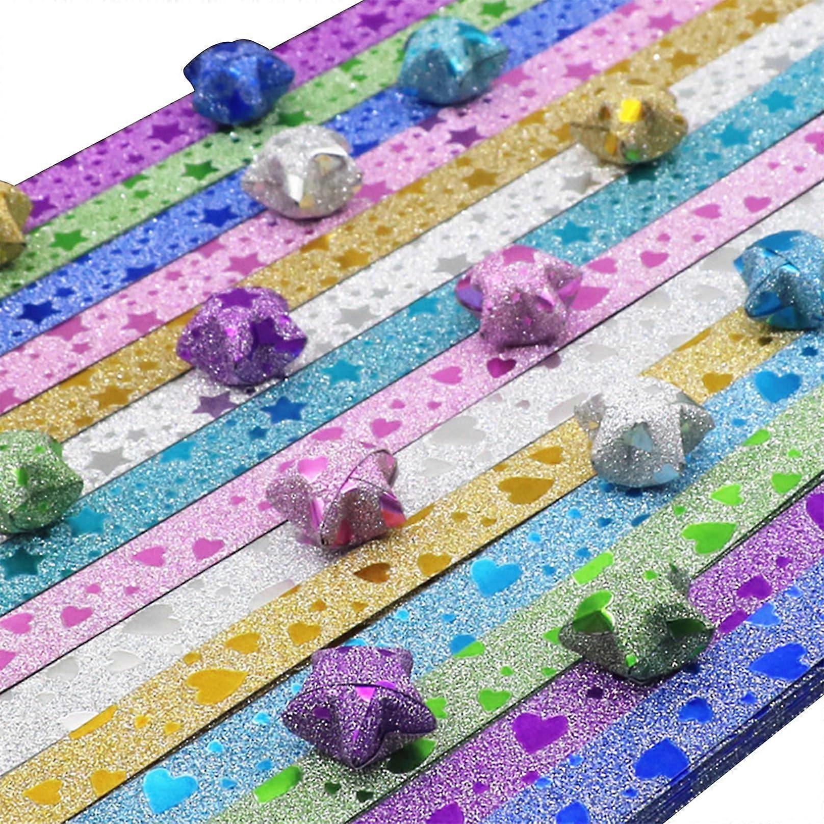 Paper Star Strips - 2 Sets of DIY Origami Star Strips in Assorted Colors, Gilding Glitter Paper for Crafting