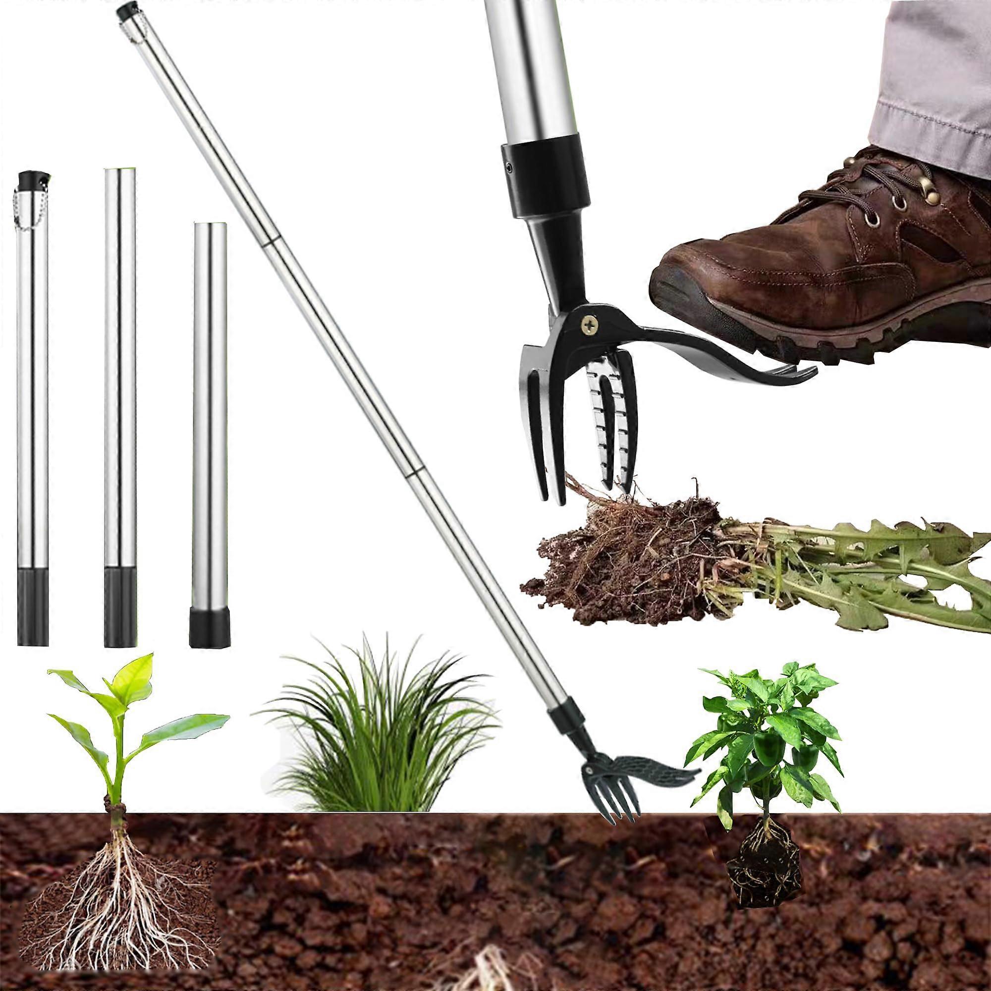 Weed Puller with Long Handle, Professional Stainless Steel Weeding Tool, 4 Claw Garden Weeder for Efficient Weed Removal