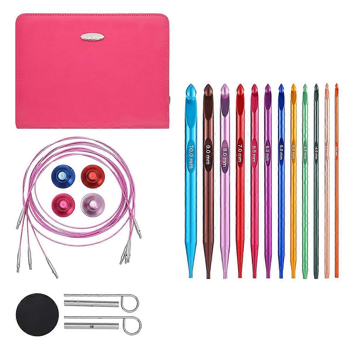 Tunisian Crochet Hooks Set with Cable, 6-Inch Aluminum Interchangeable Crochet Hooks 3mm-10mm, Long