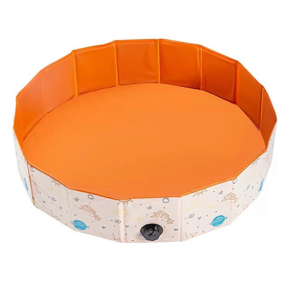 Foldable Dog Paddling Pool Pet Cat Swimming Pool Indoor/Outdoor Collapsible Bathing Tub Shower Tub(Orange)