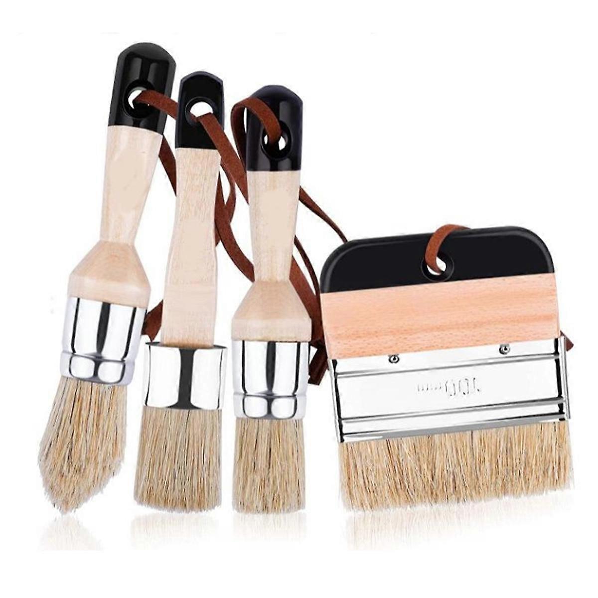 4Pcs Chalk Paint Brushes Wooden Handle Painting Wax Brushes