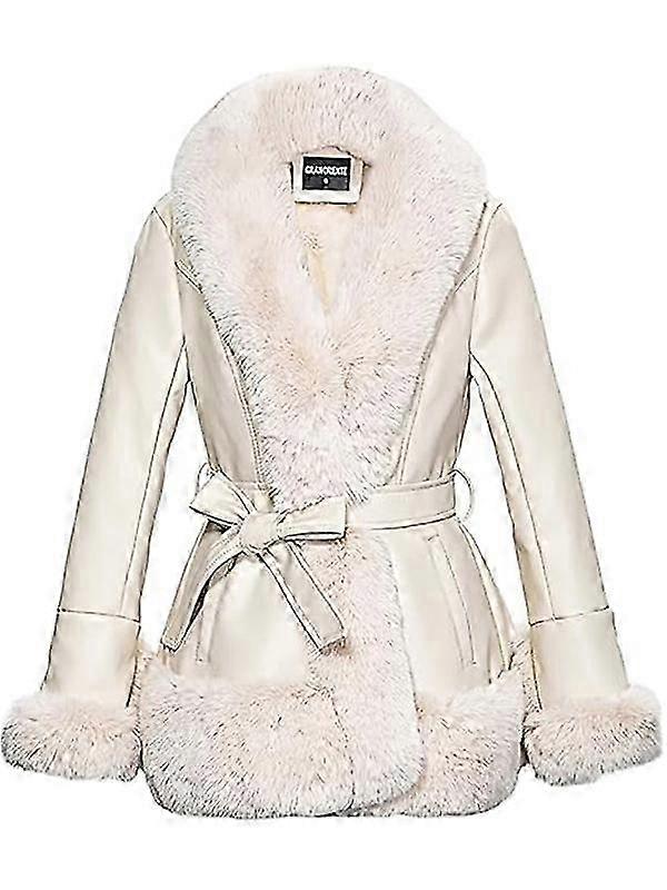 Women's Faux Leather Jacket with Faux Fur Collar