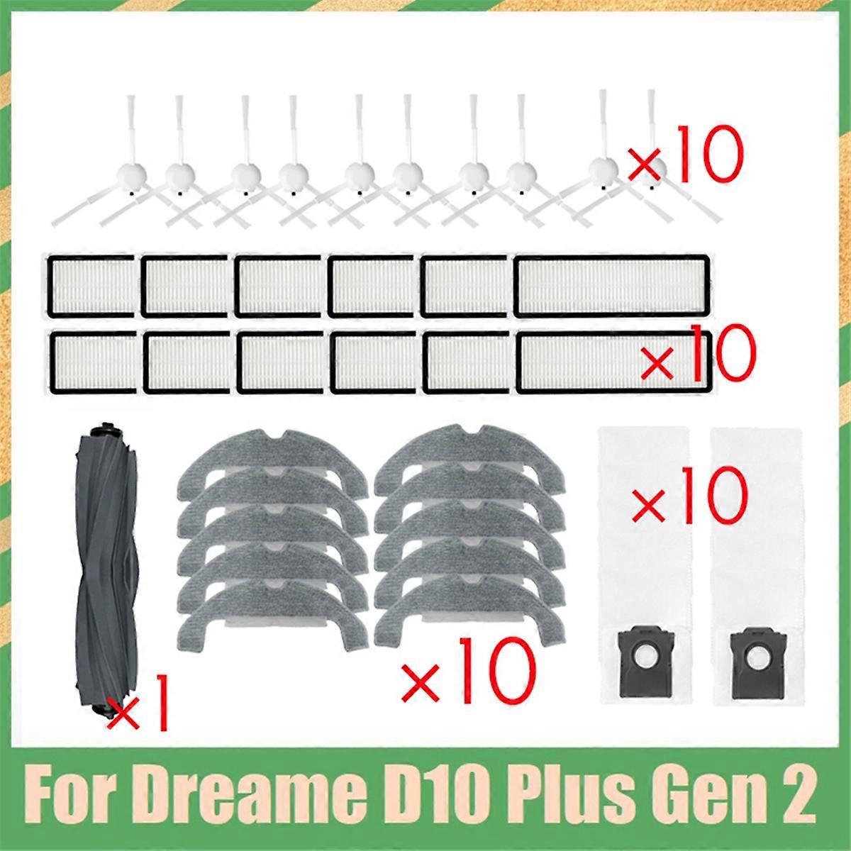 Rubber Brush for D10 Plus Gen 2 RLD32GD Replace Parts Accessories 10X Side Brush Hepa Filter Mop Cloth Dust Bag
