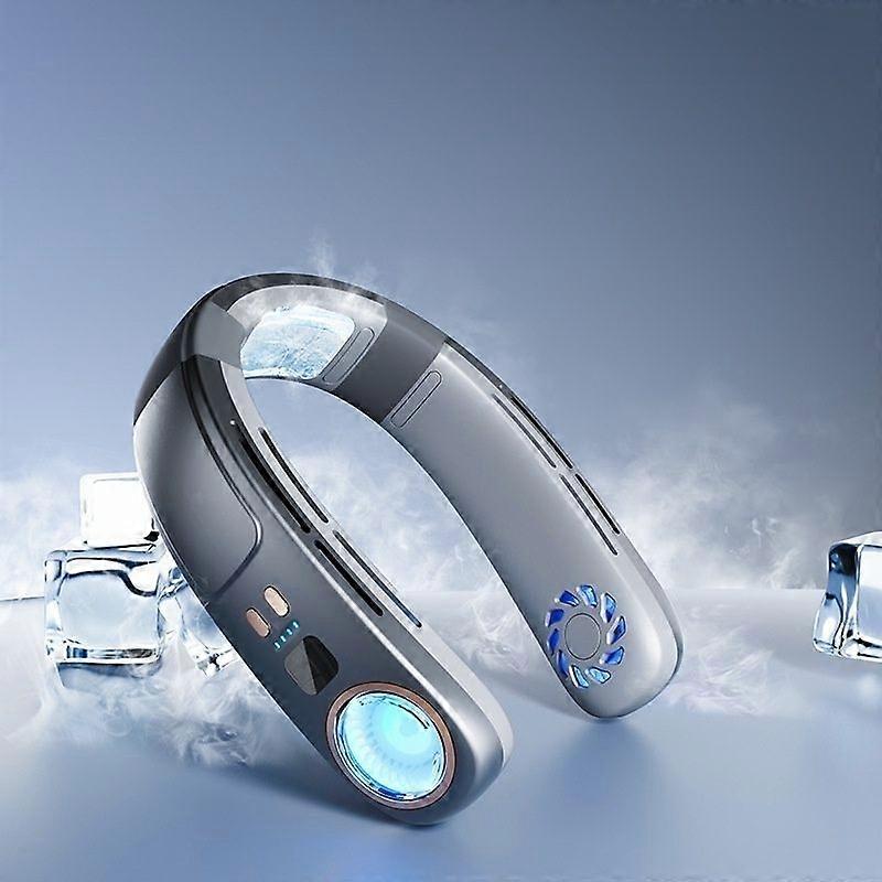 Neck Fan Portable Rechargeable No Fan Blade Blowing Cool Air With Cooling Plate Wearable - Gray Blue