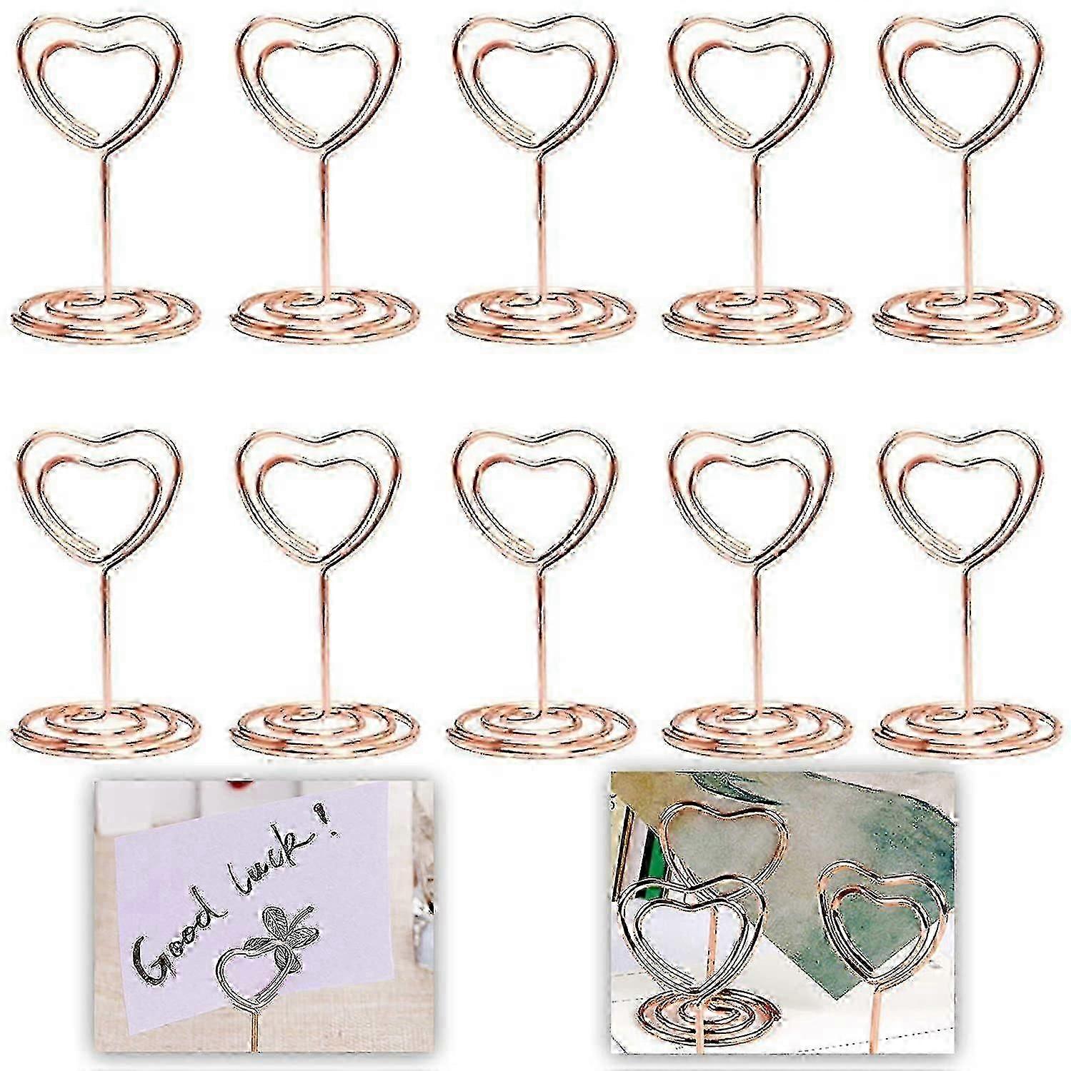 10 Pcs Love Heart-Shaped Table Number & Name Card Holders with Menu Paper Clips