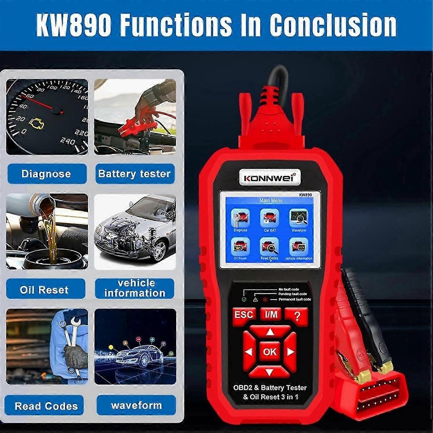 KW890 Oil Reset Battery Tester OBD2 Diagnostic Scanner Tool 3 in 1 EOBD Engine Check Code Reader Diagnose Tool