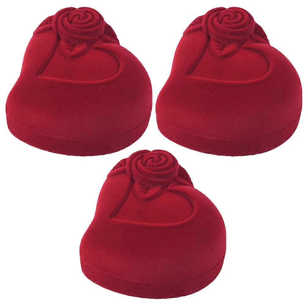 Ring Storage Case for Wedding Ring Storage 3Pcs Red Heart Shape Rose Gift Box