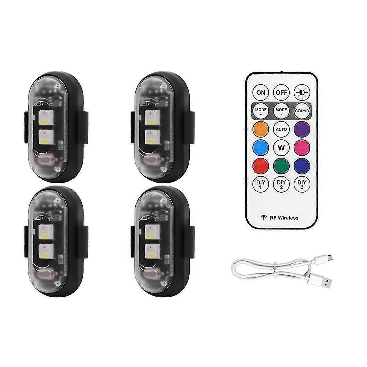 4PCS Wireless LED Strobe Lights with Remote Control, 8 Colors USB Charing Waterproof Emergency Warni
